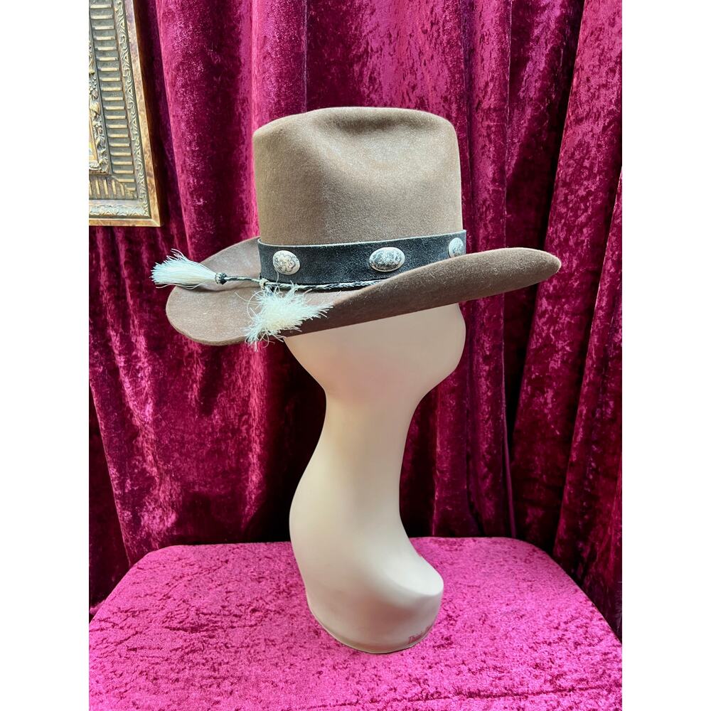Vintage Brown Wool Cowboy Hat with Silver Conchos Western Style - Stetson Junior - Picture 7 of 13